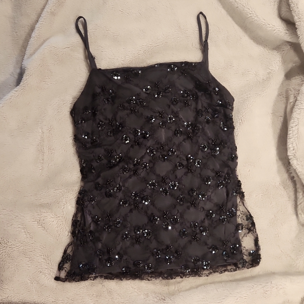 Bebe Grey Lace and Beaded Cami Top